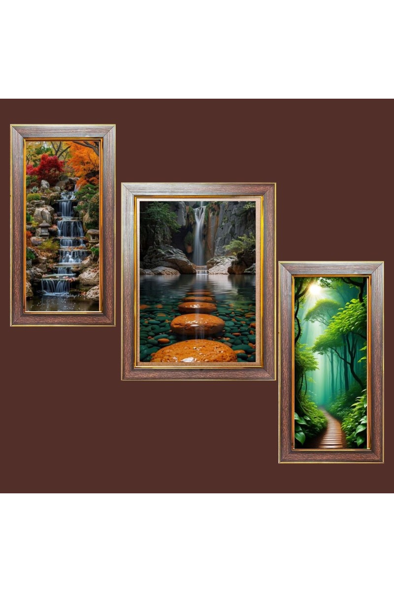 3-Pack Beautiful water fall Photo Frames - 2 Pieces 6x13 Inch & 1 Piece 10x13 Inch - Rustic Wall Art for Home & Office Decor - Botanical Wall Hanging for Living Room, Bedroom, or Workspace