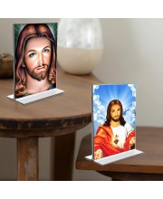 Jesus Crist Acrylic T-Style Photo Stand - 11x13 Inches, Compact and Stylish Spiritual Display, easily change 2 photos (Pack of 1)