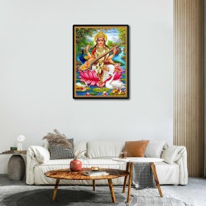 Saraswati Laminated Photo - 9x11 Inches, Divine Blessings for Home & Office and Temple Decoration