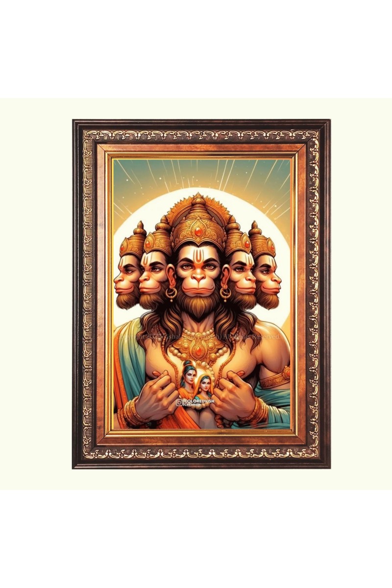 Sri Panchmukhi Hanuman Color Photo 8x12 Inch - Vibrant Religious Wall Art for Home or Office Decor.