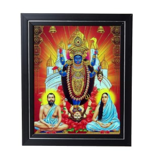 Hitech Sales Maa Kali, Ramakrishna Dev and Sarada Maa Photo Frame for Pooja Room, Temple Decor, Home Decoration and Gift (Wall and Tabletop, Rectangular, Printed Photo, 12 x 14 inches Frame, Brown)