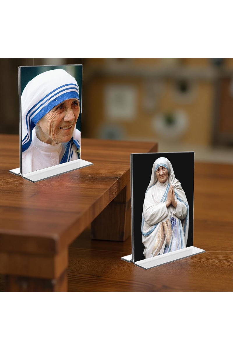 Mother Teresa Acrylic T-Style Photo Stand - 11x13 Inches, Compact and Stylish Spiritual Display, easily change 2 photos (Pack of 1)