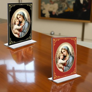 Mother Mary Acrylic T-Style Photo Stand, Compact and Stylish Spiritual Display, easily change 2 photos (Pack of 1) Mother Mary Acrylic T-Style Photo Stand, Compact and Stylish Spiritual Display, easily change 2 photos (Pack of 1)