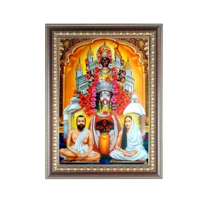 Maa Kali with Ramakrishna Dev and Sarada Ma Photo Frame - 16x20 Inches, Brown Wooden Frame for Home, Office & Temple Decoration