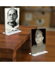 Netaji Subhas Chandra Bose Acrylic T-Style Photo Stand - 11x13 Inches, Compact and Stylish Spiritual Display, easily change 2 photos (Pack of 1)