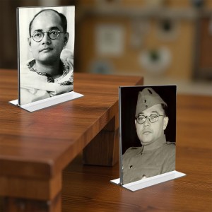 Netaji Subhas Chandra Bose Acrylic T-Style Photo Stand - 9x11 Inches, Compact and Stylish Spiritual Display, easily change 2 photos (Pack of 1)