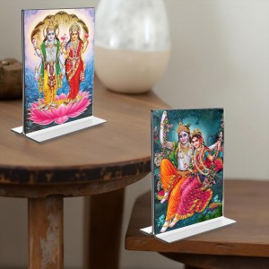 Sri Lakshmi Narayan & Sri Radha Krishna Acrylic T-Style Photo Stand - 5x7 Inches, Compact and Stylish Spiritual Display, easily change 2 photos (Pack of 1) Sri Lakshmi Narayan & Sri Radha Krishna Acrylic T-Style Photo Stand - 5x7 Inches, Compact and Stylish Spiritual Display, easily change 2 photos (Pack of 1)