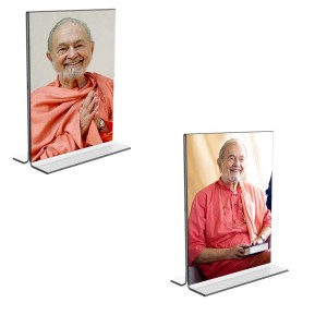 Car Desk/Table Top Swami Kriyananda Acrylic T-Style Photo Stand - 2.5x3.5 Inches, Compact and Stylish Spiritual Display, easily change 2 photos (Pack of 1)