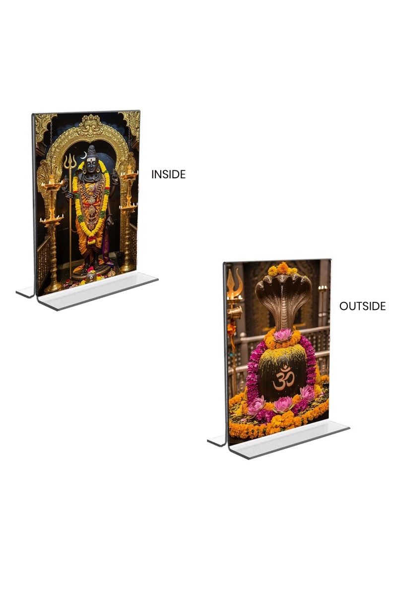 Lord Shiva & Shiva Lingam Acrylic T-Style Photo Stand, Compact and Stylish Spiritual Display, easily change 2 photos (Pack of 1)