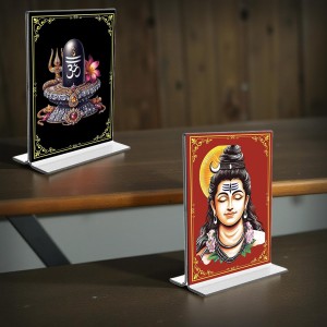 Lord Shiva Acrylic T-Style Photo Stand, Compact and Stylish Spiritual Display, easily change 2 photos (Pack of 1)