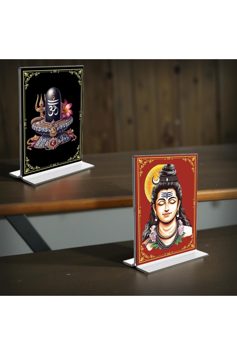 Lord Shiva Acrylic T-Style Photo Stand - 5x7 Inches, Compact and Stylish Spiritual Display, easily change 2 photos (Pack of 1)
