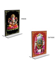 Sri Ganesh & Lord Shiva Lingam Acrylic T-Style Photo Stand, Compact and Stylish Spiritual Display, easily change 2 photos (Pack of 1)