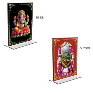 Sri Ganesh & Lord Shiva Lingam Acrylic T-Style Photo Stand, Compact and Stylish Spiritual Display, easily change 2 photos (Pack of 1)