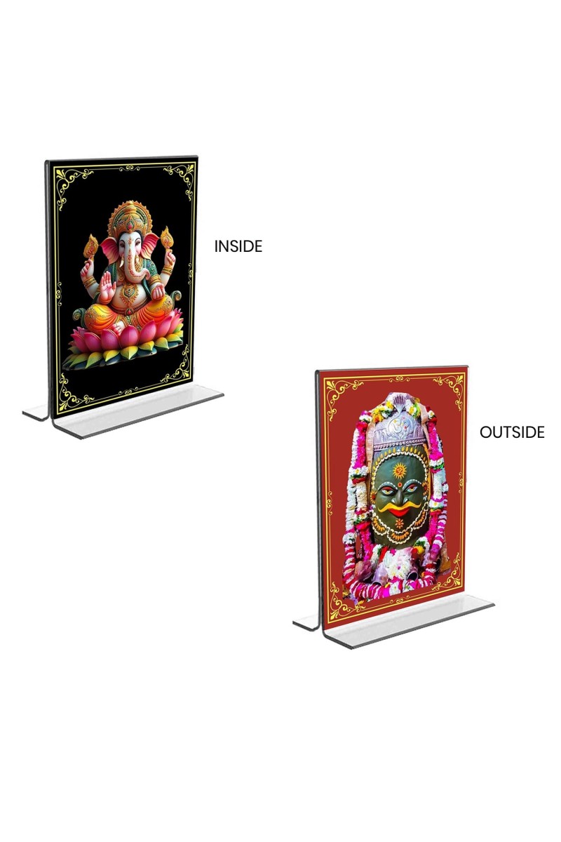 Sri Ganesh & Lord Shiva Lingam Acrylic T-Style Photo Stand, Compact and Stylish Spiritual Display, easily change 2 photos (Pack of 1)