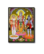 Brahma Vishnu & Lord Shiva Laminated Photo (13x15 Inches Without glass) Divine Blessings for Table and Walls,Home & Office and Temple Decoration