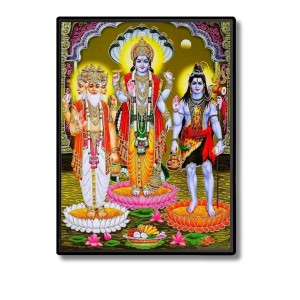 Brahma Vishnu & Shiva Laminated Photo - 5x7 Inches, Divine Blessings for Home & Office and Temple Decoration