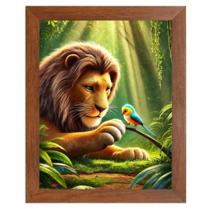 AI Funny Lion with bird Art Picture for Kids - 12x16 inches, Brown Color - Perfect Wall Decor for Children's Room AI Funny Lion with bird Art Picture for Kids - 12x16 inches, Brown Color - Perfect Wall Decor for Children's Room