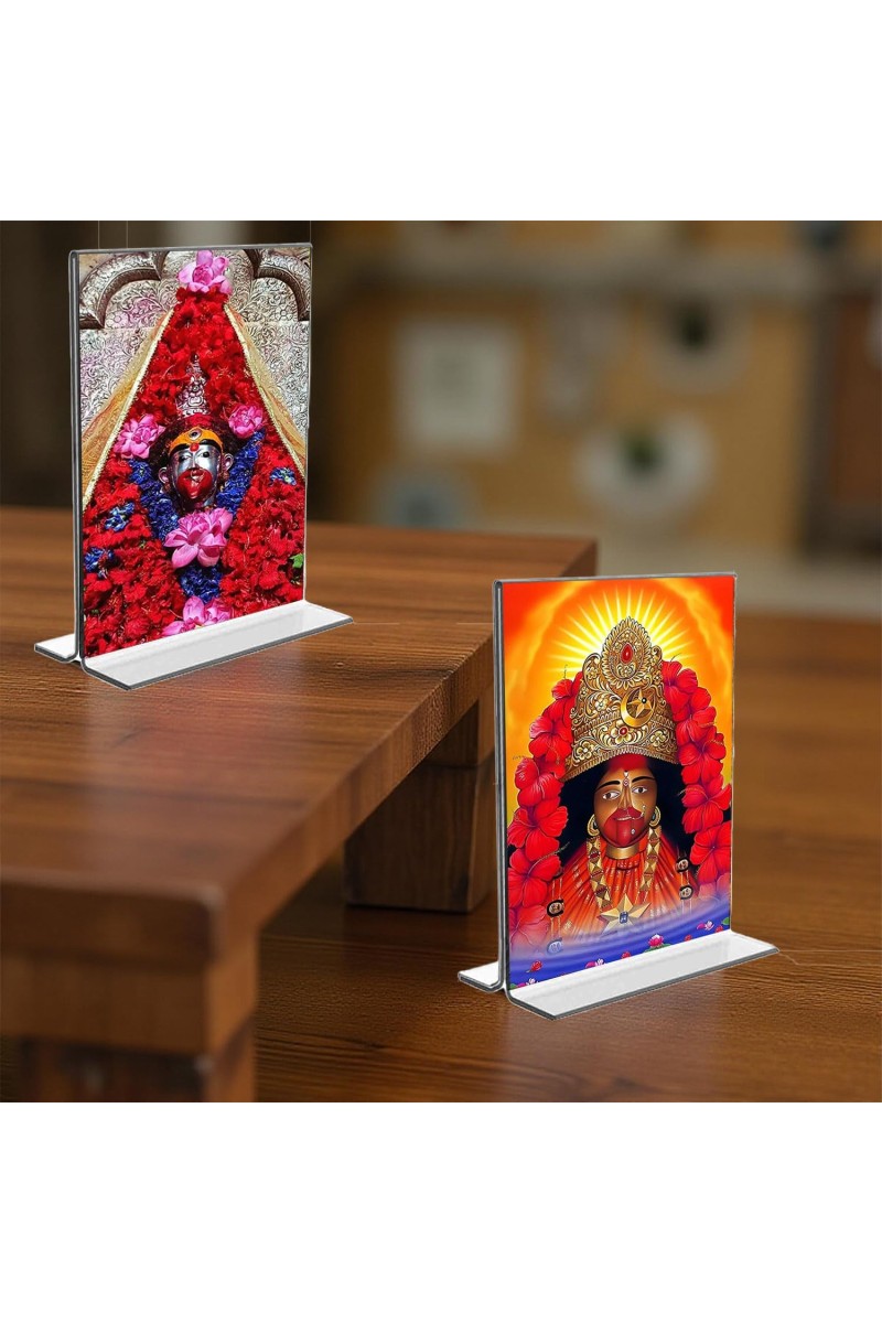 Tara Debi Acrylic T-Style Photo Stand, Compact and Stylish Spiritual Display, easily change 2 photos (Pack of 1)