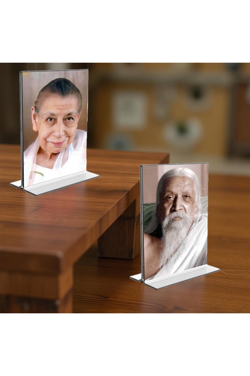 Sri Aurobindo & Debi Mirra Alfassa Acrylic T-Style Photo Stand - 5x7 Inches, Compact and Stylish Spiritual Display, easily change 2 photos (Pack of 1)