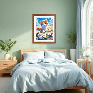 AI Funny Cute Cat Art Picture for Kids - 10x14 inches, Brown Color - Perfect Wall Decor for Children's Room