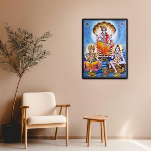 Lord Brahma Lord Vishnu & Lord Shiva Laminated Photo - 9x11 Inches, Divine Blessings for Home & Office and Temple Decoration