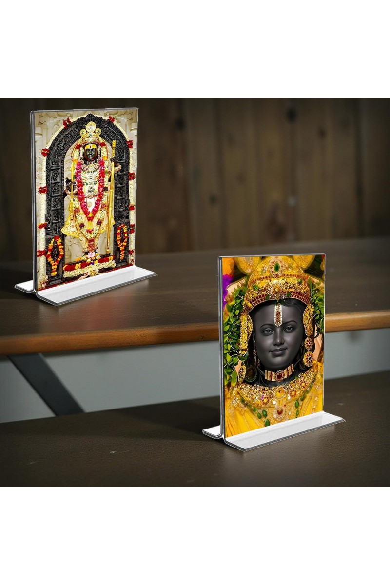 Lord Ram Lalla Acrylic T-Style Photo Stand - 5x7 Inches, Compact and Stylish Spiritual Display, easily change 2 photos (Pack of 1)