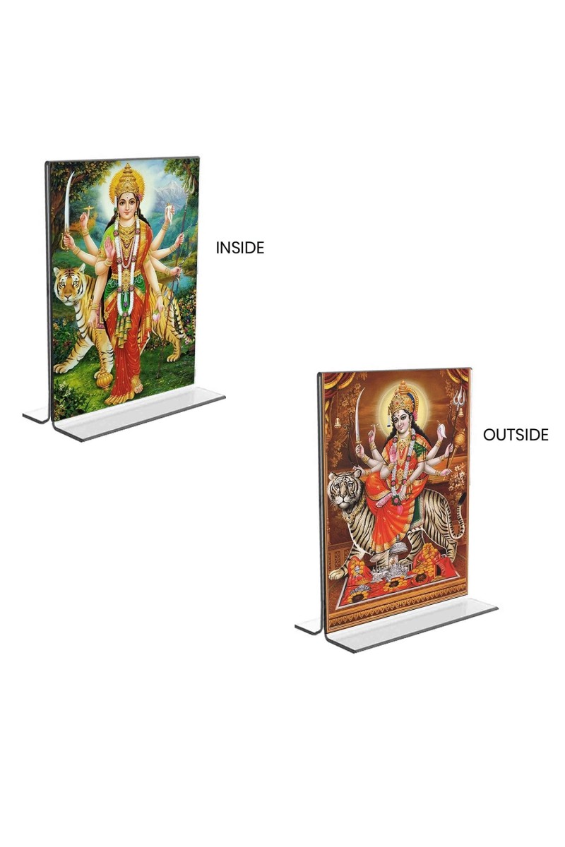 Debi Durga Acrylic T-Style Photo Stand, Compact and Stylish Spiritual Display, easily change 2 photos (Pack of 1)