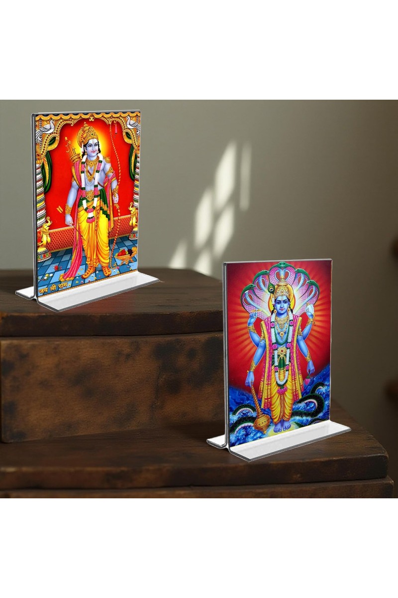 Sri Ram & Lord Vishnu Acrylic T-Style Photo Stand - 5x7 Inches, Compact and Stylish Spiritual Display, easily change 2 photos (Pack of 1)