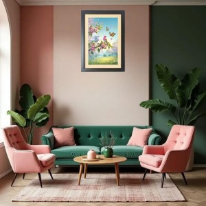 The colorful birds sit on the branch Black Photo Frame Funny Animal and Bird Cartoon Art The colorful birds sit on the branch Black Photo Frame Funny Animal and Bird Cartoon Art