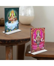 Debi Saraswati & Debi Lakshmi Acrylic T-Style Photo Stand - 7x9 Inches, Compact and Stylish Spiritual Display, easily change 2 photos (Pack of 1)