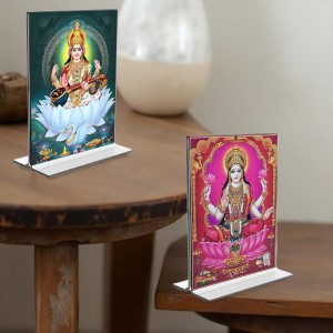Car Desk/Table Top Maa Saraswati & Maa Lakshmi Acrylic T-Style Photo Stand - 2.5x3.5 Inches, Compact and Stylish Spiritual Display, easily change 2 photos (Pack of 1) Car Desk/Table Top Maa Saraswati & Maa Lakshmi Acrylic T-Style Photo Stand - 2.5x3.5 Inches, Compact and Stylish Spiritual Display, easily change 2 photos (Pack of 1)