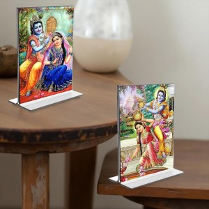 Sri Radha Sri Krishna Acrylic T-Style Photo Stand, Compact and Stylish Spiritual Display, easily change 2 photos (Pack of 1) Sri Radha Sri Krishna Acrylic T-Style Photo Stand, Compact and Stylish Spiritual Display, easily change 2 photos (Pack of 1)