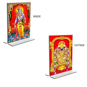 Sri Ram & Lord Tirupati Balaji Acrylic T-Style Photo Stand - 5x7 Inches, Compact and Stylish Spiritual Display, easily change 2 photos (Pack of 1)