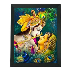 Hitech Sales Beautiful Radha and Krishna Polystyrene Photo Frame for Pooja Room, Temple, Home Decor, Gift (Wall and Tabletop, Printed Photo, Black, 7.12 x 9.12 inches)