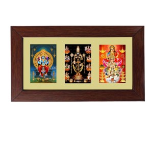 Sri Maa Kali, Sri Abarana Venkateswara Swamy and Sri Laxmi Ganesh Swaraswati Color Photo Frame - 5x7 Inch, Elegant Religious Home & Temple Decor