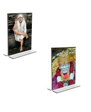 Car Desk/Table Top Sai Baba Acrylic T-Style Photo Stand - 2.5x3.5 Inches, Compact and Stylish Spiritual Display, easily change 2 photos (Pack of 1)