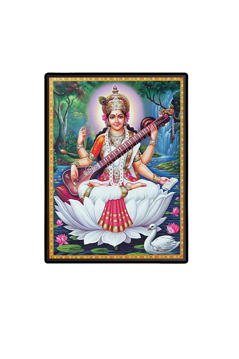 Saraswati Laminated Photo - 13x15 Inches, Divine Blessings for Home & Office and Temple Decoration