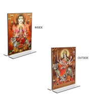 Lord Shiva & Lord Durga Acrylic T-Style Photo Stand - 9x11 Inches, Compact and Stylish Spiritual Display, easily change 2 photos (Pack of 1)