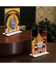 Sai Baba Acrylic T-Style Photo Stand - 5x7 Inches, Compact and Stylish Spiritual Display, easily change 2 photos (Pack of 1)