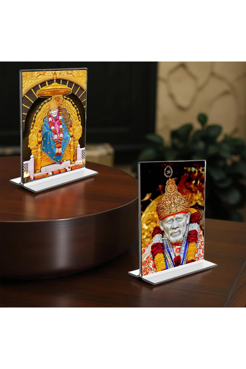 Sai Baba Acrylic T-Style Photo Stand, Compact and Stylish Spiritual Display, easily change 2 photos (Pack of 1)