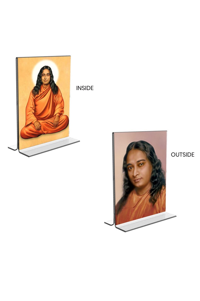 Sri Sri Paramahansa Yogananda Acrylic T-Style Photo Stand, Compact and Stylish Spiritual Display, easily change 2 photos (Pack of 1)
