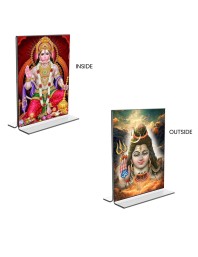 Lord Shiva & Sri Hanuman Acrylic T-Style Photo Stand - 9x11 Inches, Compact and Stylish Spiritual Display, easily change 2 photos (Pack of 1)
