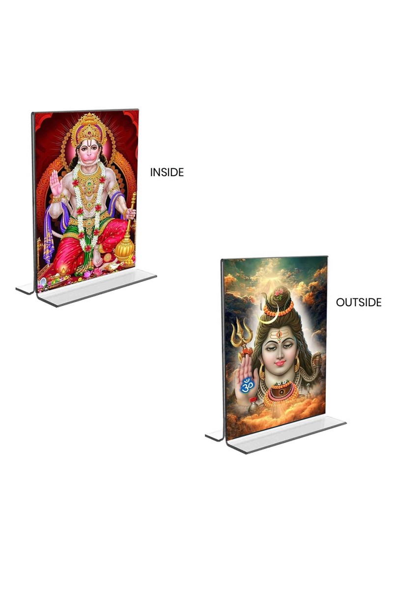 Lord Shiva & Sri Hanuman Acrylic T-Style Photo Stand - 9x11 Inches, Compact and Stylish Spiritual Display, easily change 2 photos (Pack of 1)