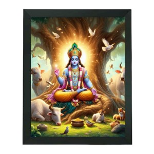 Hitech Sales Shree Krishna Polystyrene Photo Frame for Pooja Room, Temple Decor, Home Decoration and Gifting (Wall and Tabletop, Rectangular, Printed Photo, 7.12 x 9.12 inches Frame, Black)