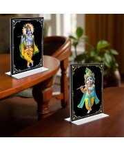 Sri Krishna Acrylic T-Style Photo Stand - 11x13 Inches, Compact and Stylish Spiritual Display, easily change 2 photos (Pack of 1)