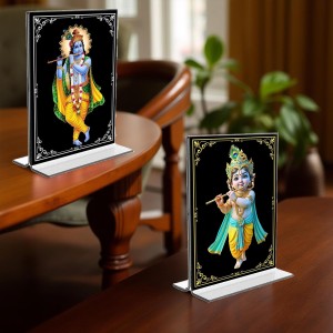 Sri Krishna Acrylic T-Style Photo Stand, Compact and Stylish Spiritual Display, easily change 2 photos (Pack of 1) Sri Krishna Acrylic T-Style Photo Stand, Compact and Stylish Spiritual Display, easily change 2 photos (Pack of 1)