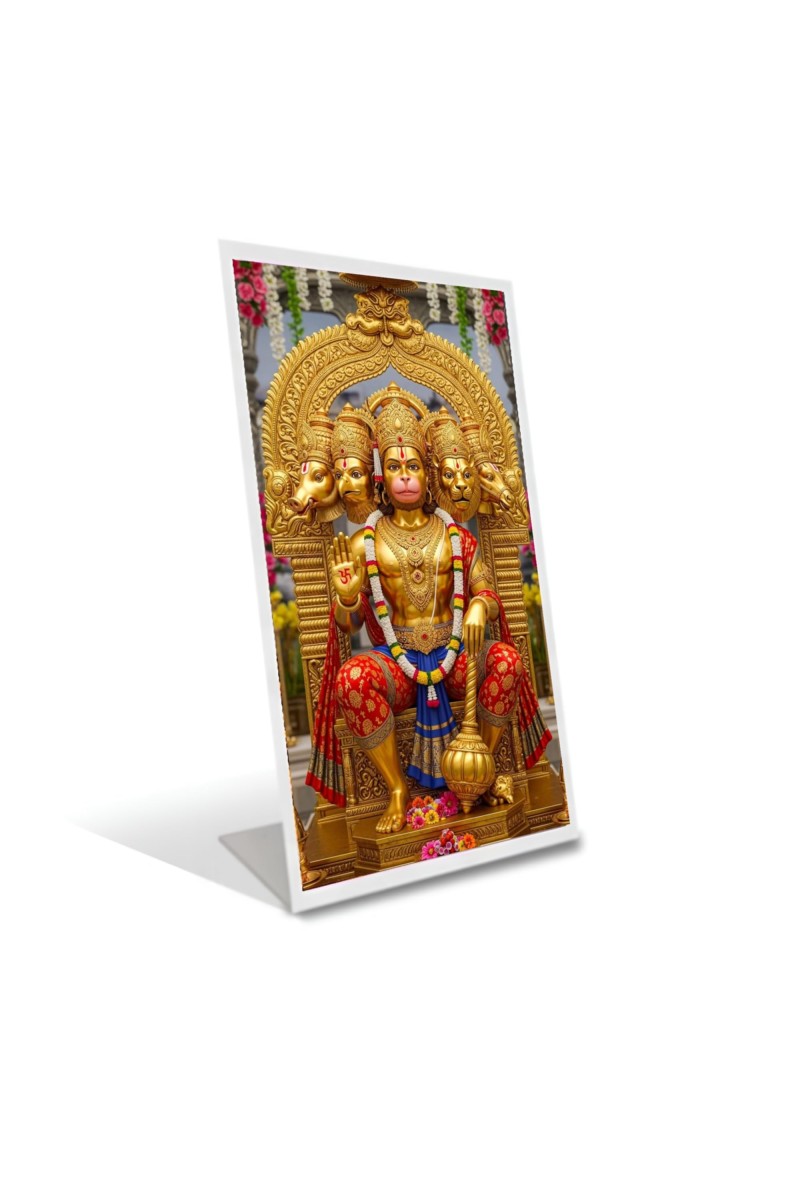 Car Desk/Table Top Panchmukhi Hanuman Acrylic L-Style Photo Stand - 2.5x3.5 Inches, Compact And Stylish Spiritual Display (F6726)