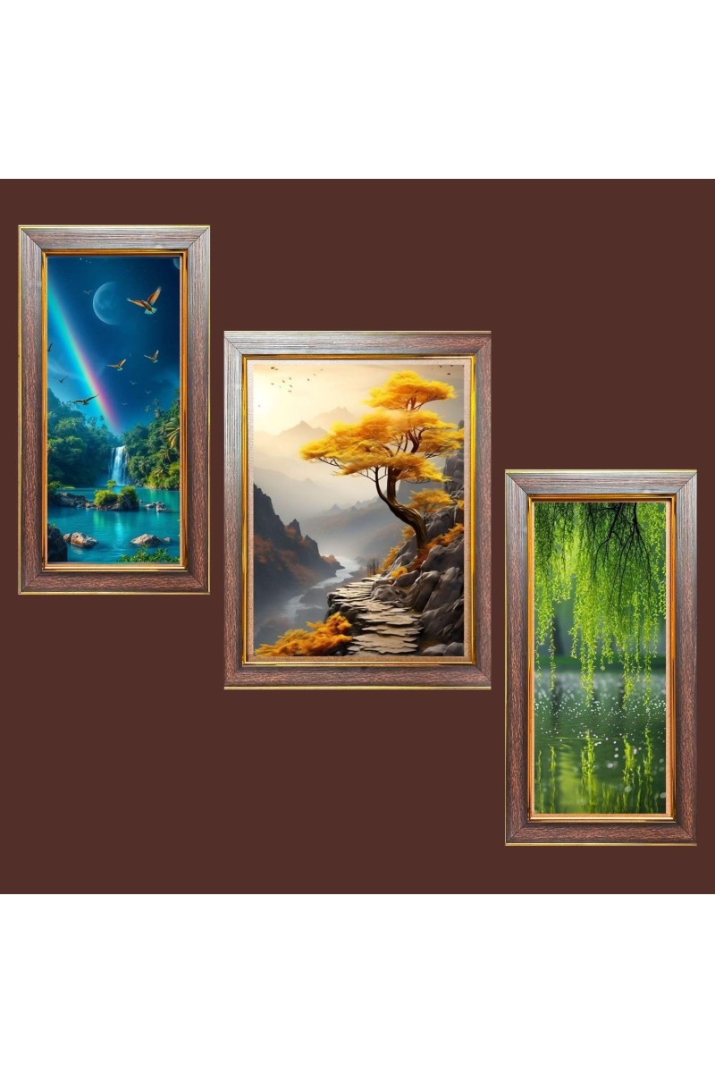 3-Pack Echoes of the Deep painting Photo Frames - 2 Pieces 8x15 Inch & 1 Piece 12x15 Inch - Rustic Wall Art for Home & Office Decor - Botanical Wall Hanging for Living Room, Bedroom, or Workspac