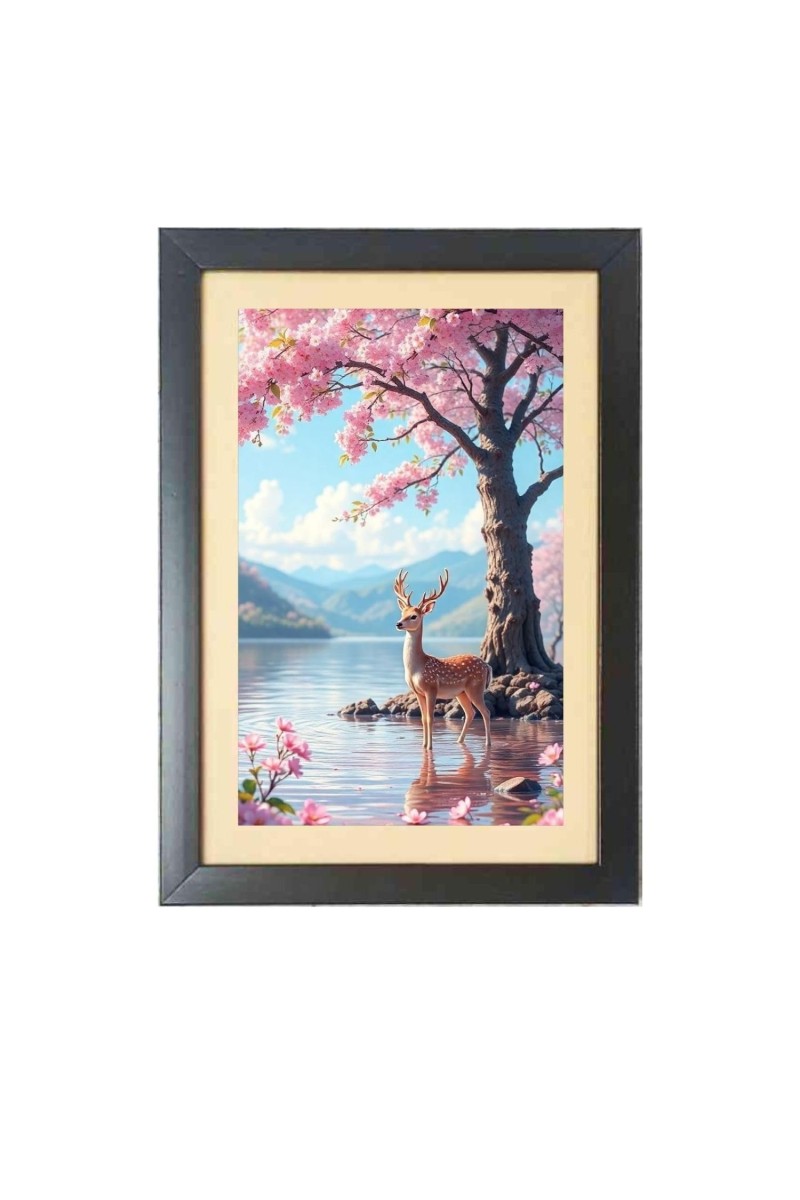 the beautiful deer Photo Frame Funny Animal and Bird Cartoon Art, Black color, 11x15 Inch