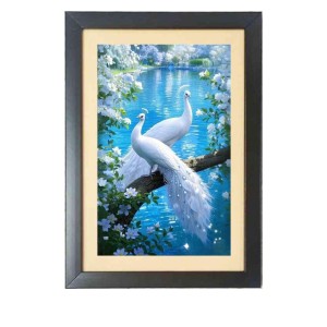 The two lovely white peacocks Black Photo Frame Funny Animal and Bird Cartoon Art